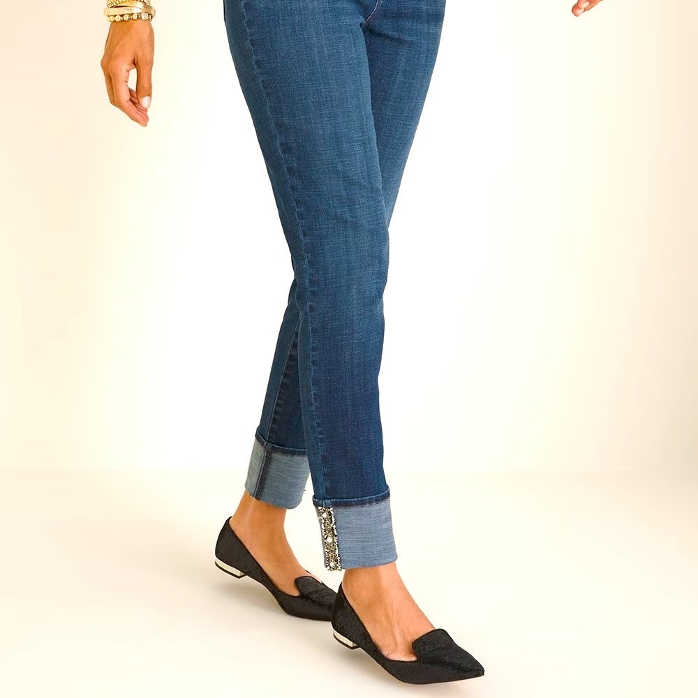 Chico’s So Slimming Tweed Cuff Girlfriend Ankle Jeans